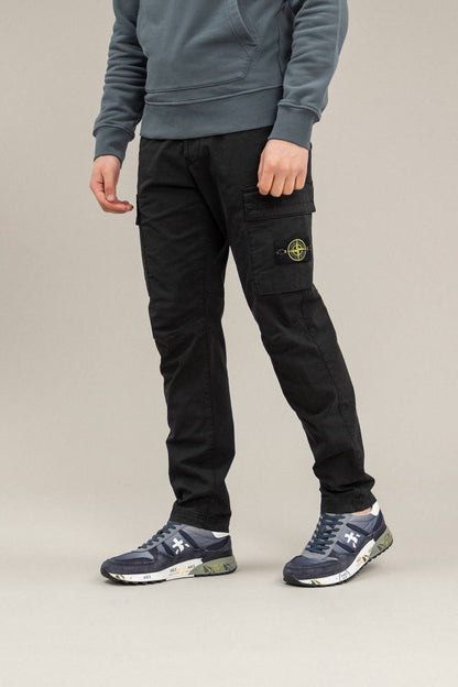 STONE ISLAND REGULAR FIT LOGO PATCH COTTON CARGO PANTS black