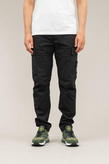 STONE ISLAND REGULAR FIT LOGO PATCH CARGO PANTS black