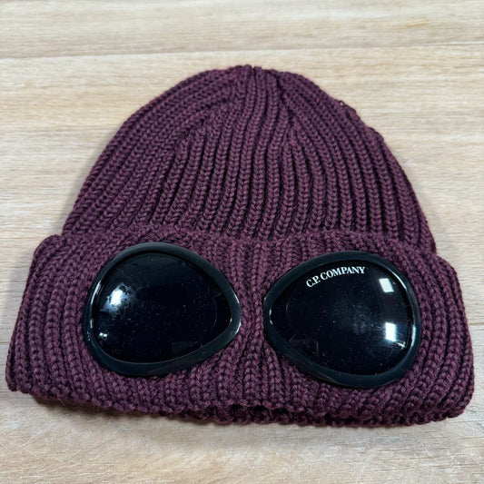 C.P. Company Extra Fine Merino Wool Goggle Beanie in Potent Purple