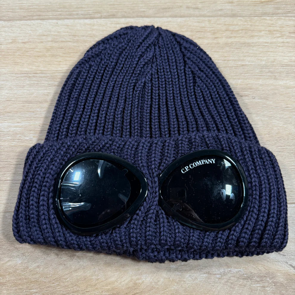 C.P. Company Extra Fine Merino Wool Goggle Beanie in Nightshade Purple